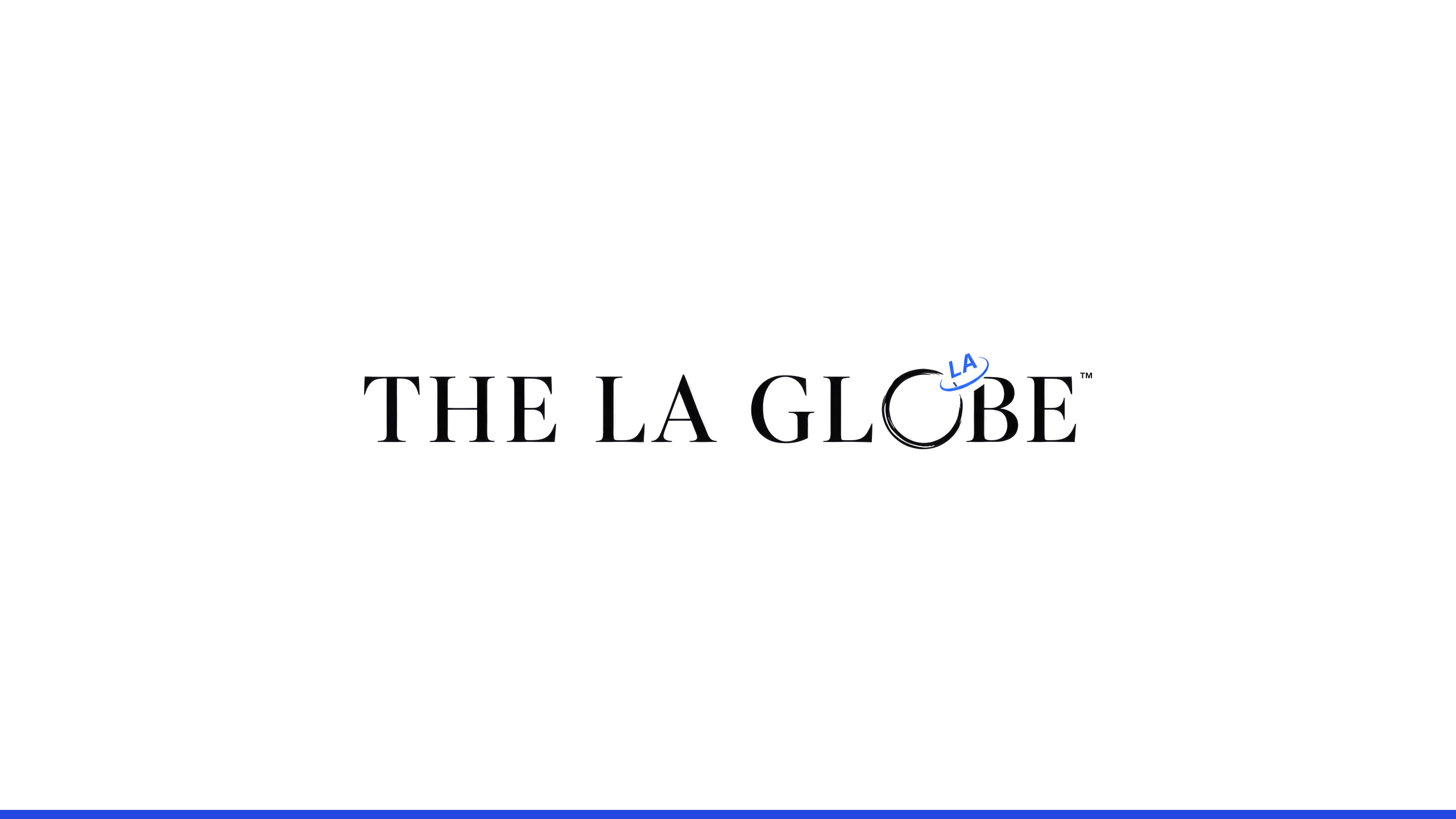 YouTube channel art — The LA Globe wordmark on white above a blue rule