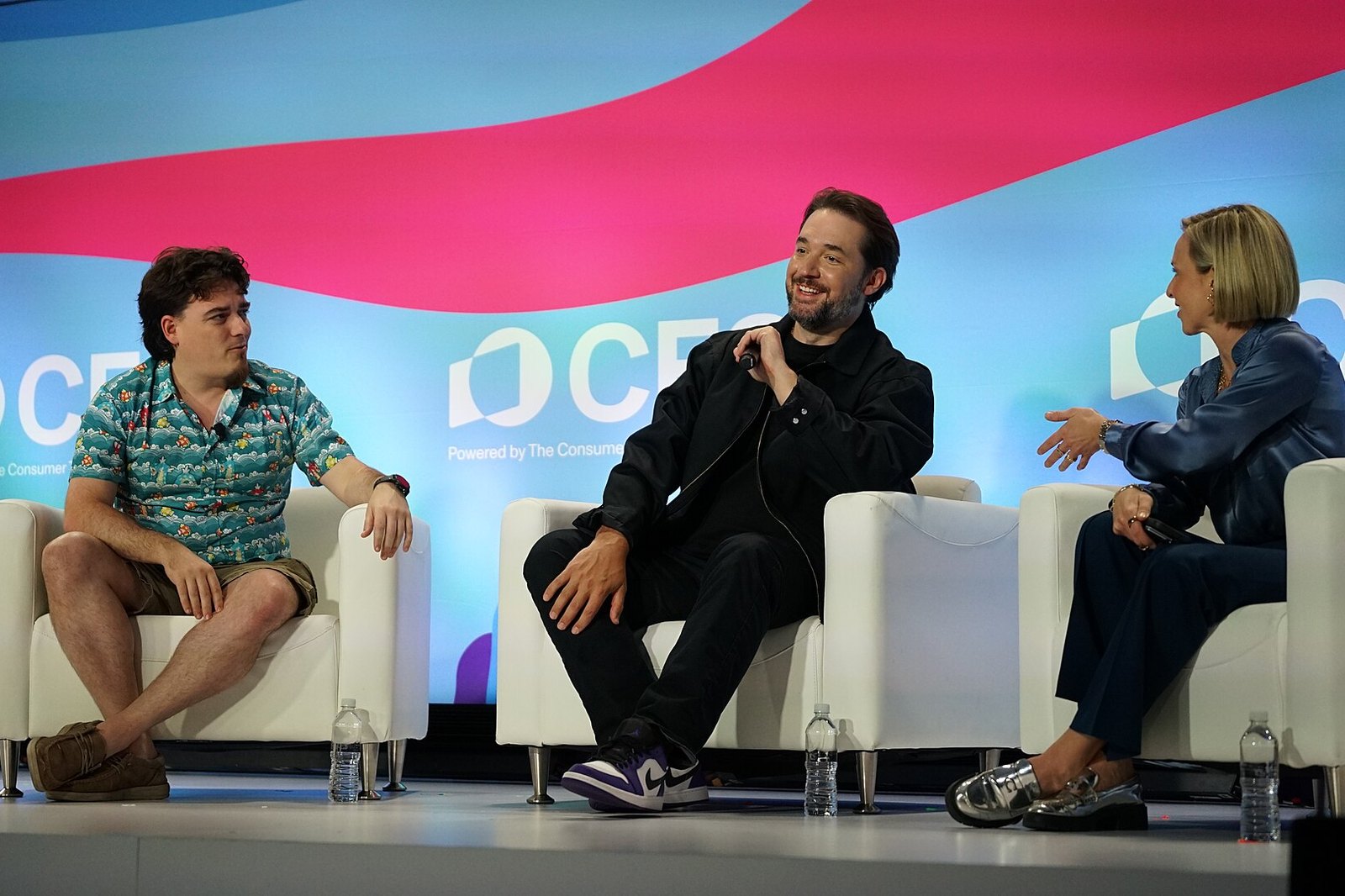 Palmer Luckey, Alexis Ohanian, Caroline Hyde at CES 2026 in Las Vegas, NV for "Back to the Future: Tech’s Nostalgic Revolution".