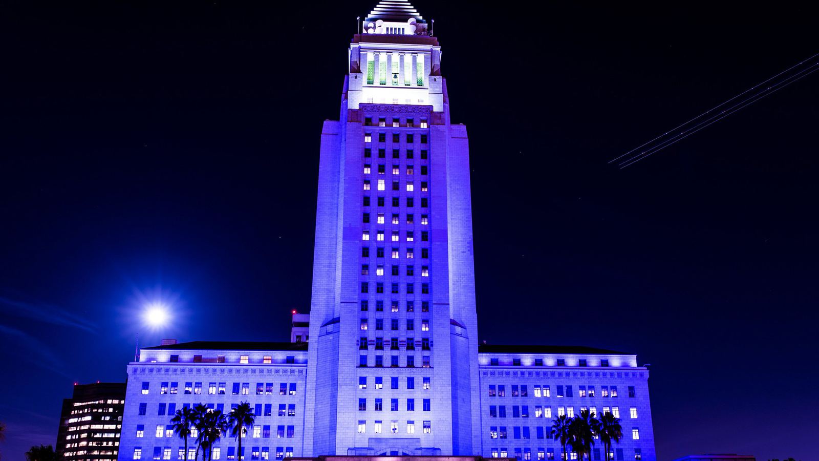 Los Angeles City Hall illuminated at night
