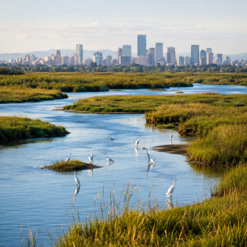 Coastal wetland channels at morning