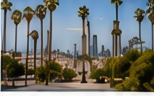 Palm-lined Los Angeles promenade