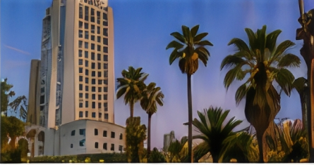 Los Angeles City Hall and palm trees