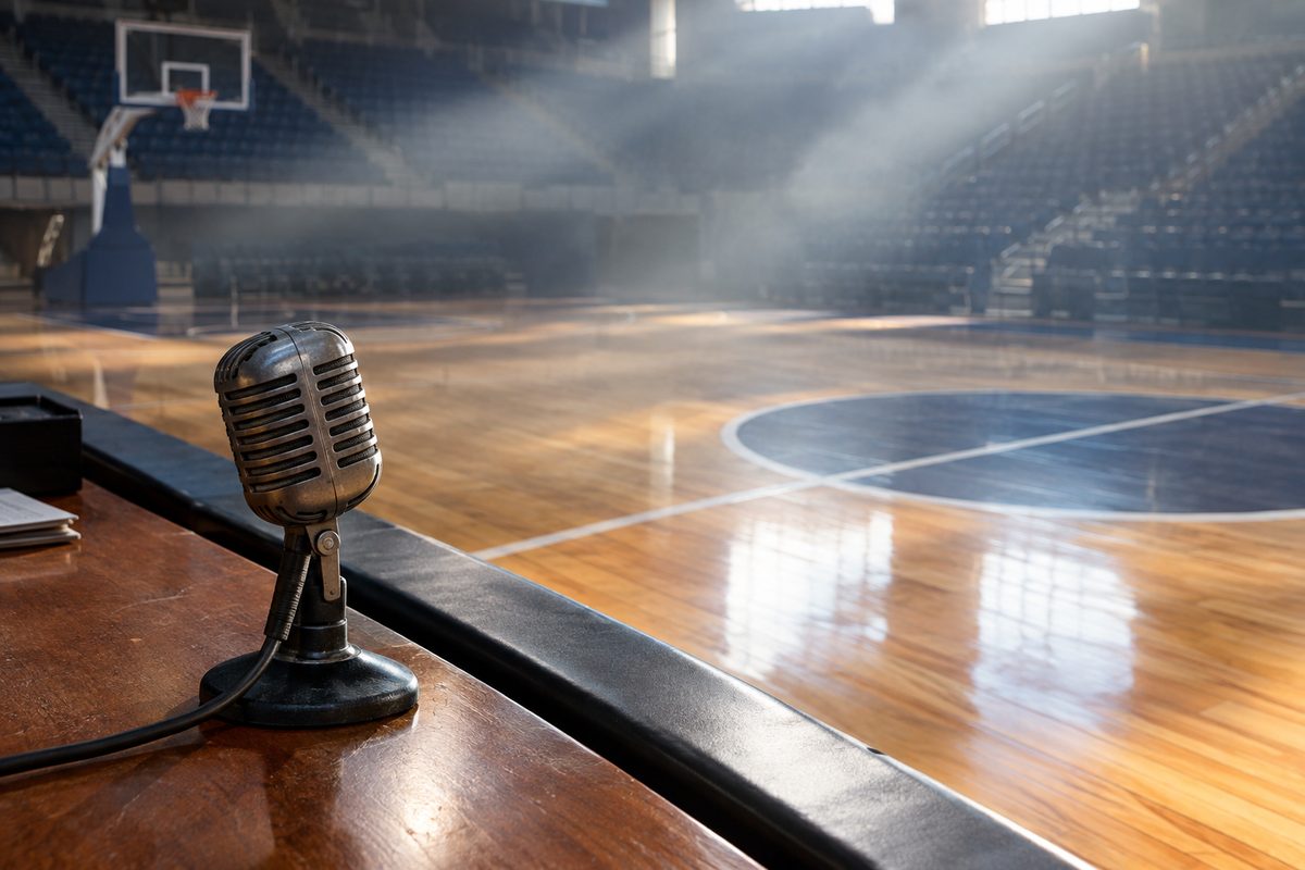 Longtime Lakers public address announcer Lawrence Tanter.
