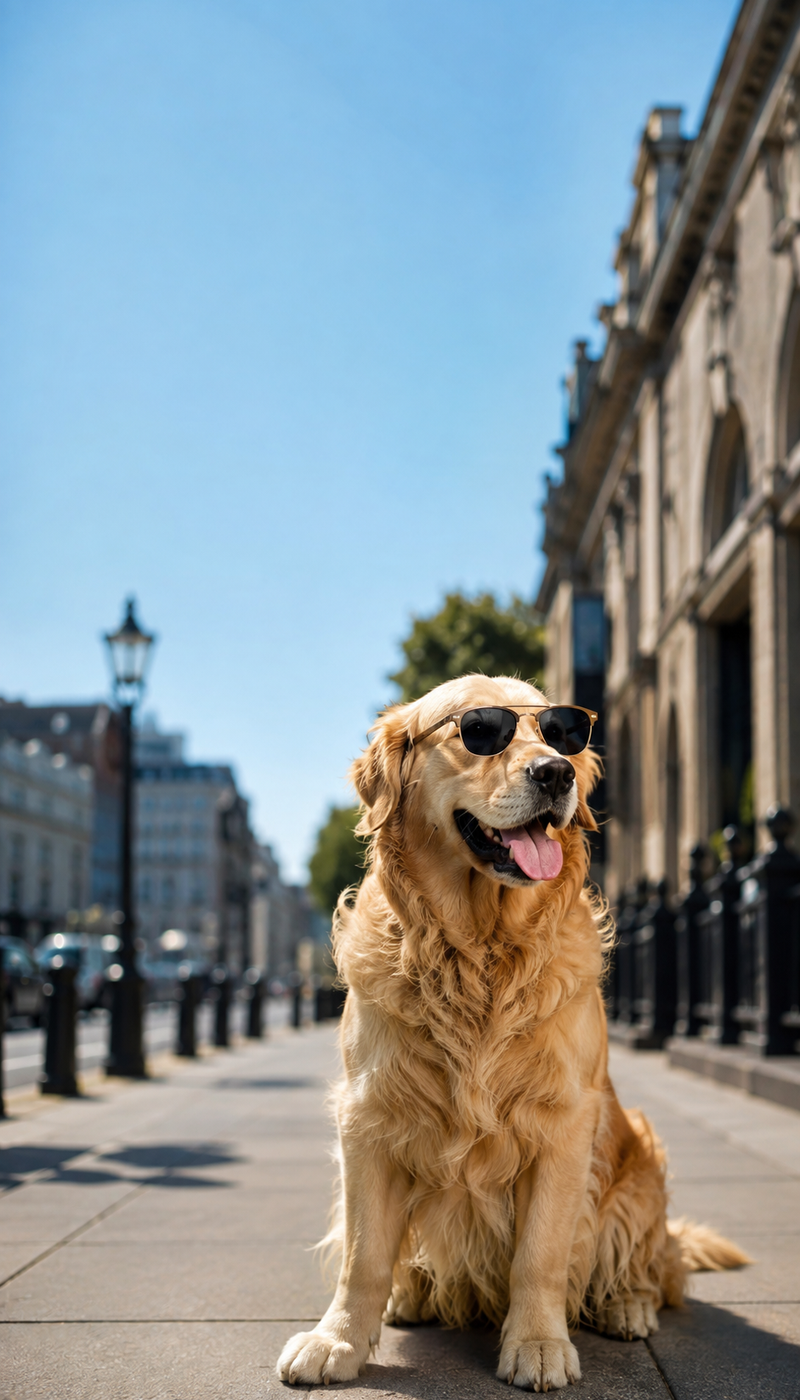 Golden retriever wearing sunglasses