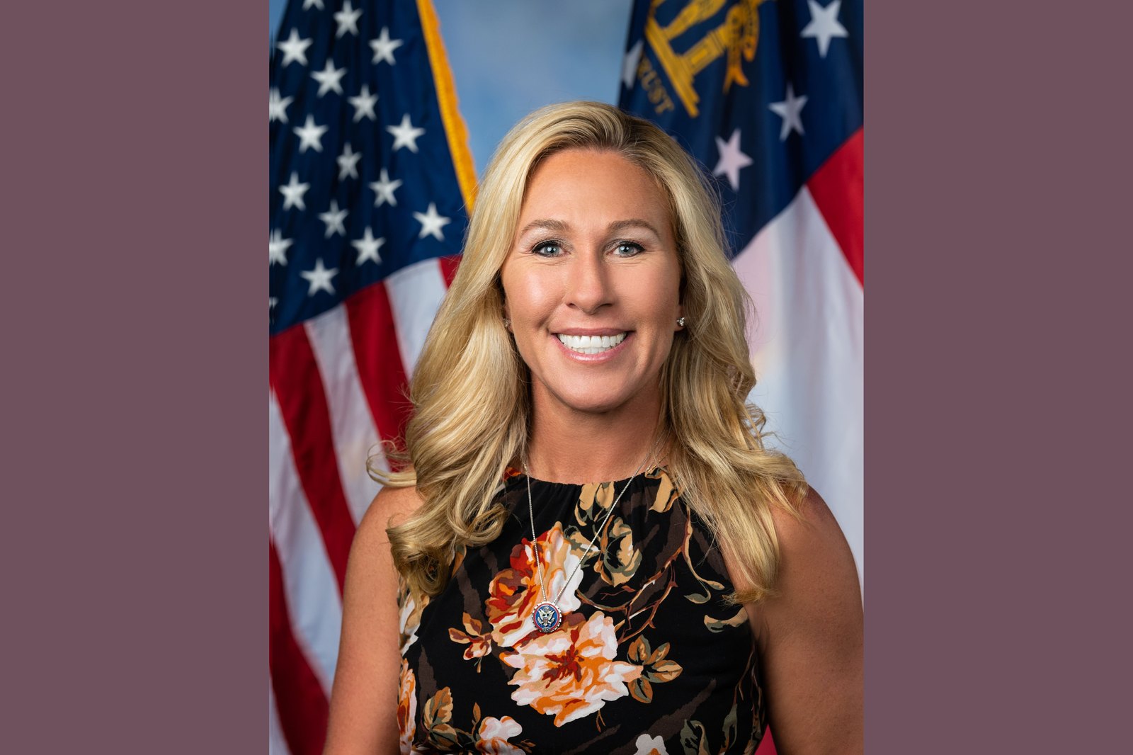 Official portrait photograph of U.S. Representative Marjorie Taylor Greene.