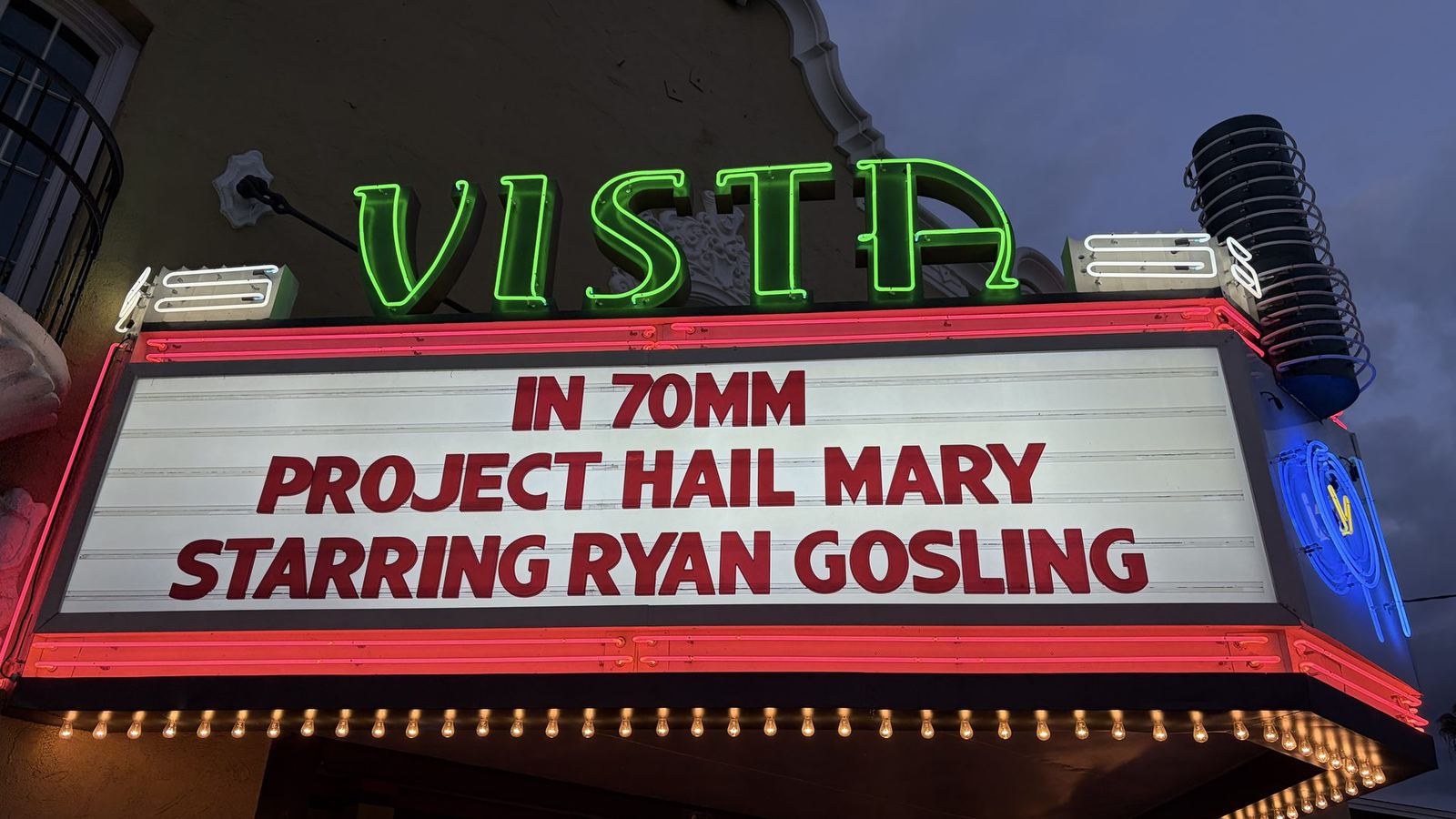 The Vista Theatre marquee in Los Feliz advertising a 70mm presentation
