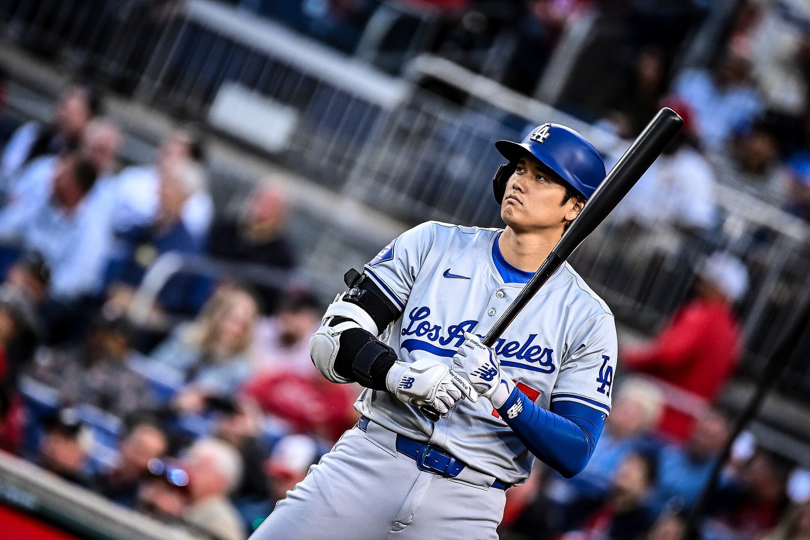 Shohei Ohtani at bat for the Dodgers in Washington, D.C., in April 2024.